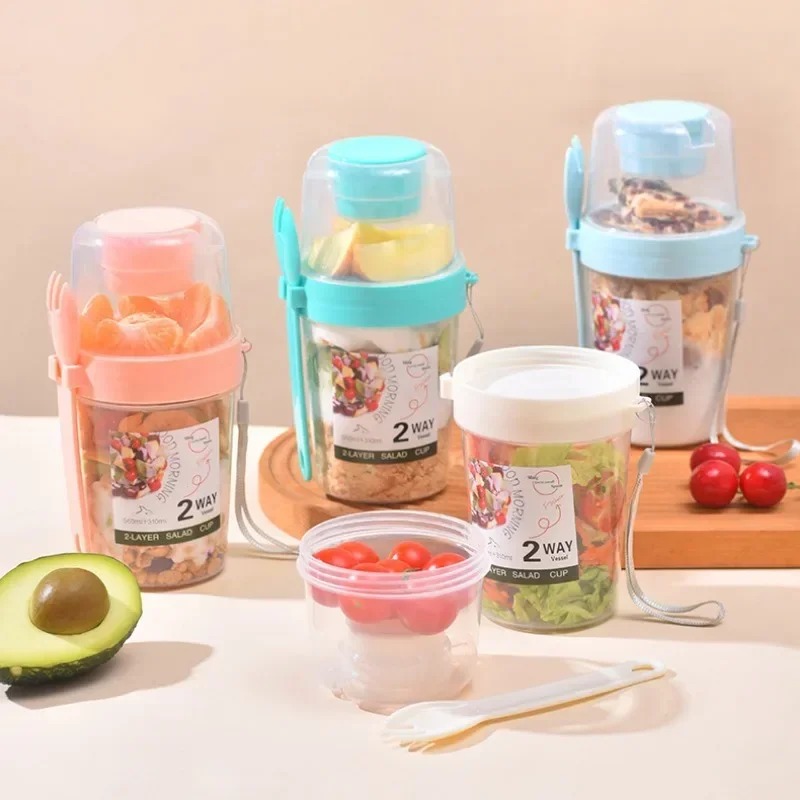 Meal Prep Yogurt Containers - Portable Salad Cup Double Oatmeal Cup