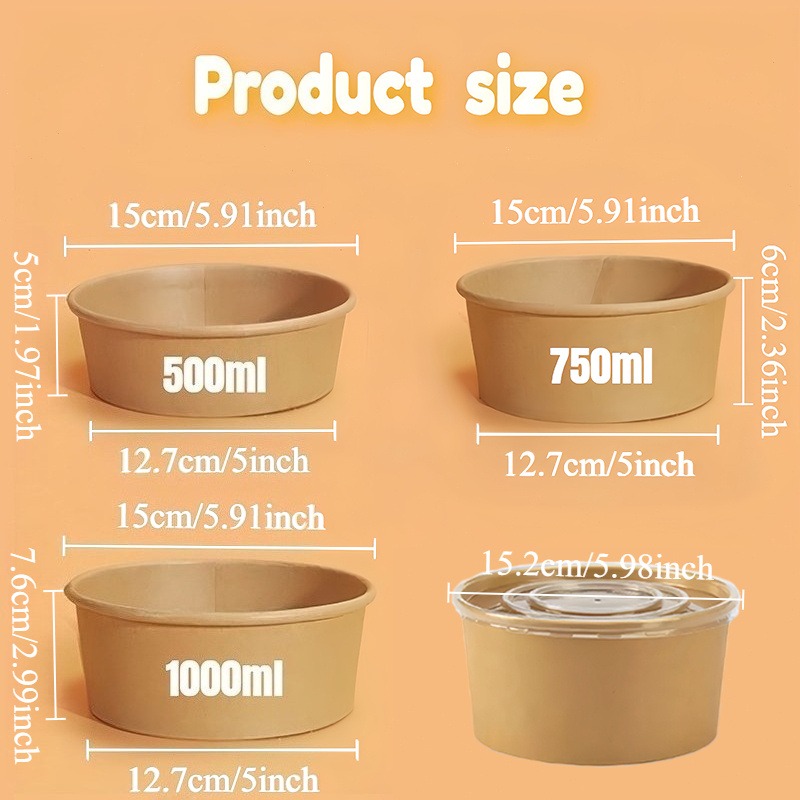 Kraft Paper Round Bowls Dispos - Meal Prep Noodles 评论和价格
