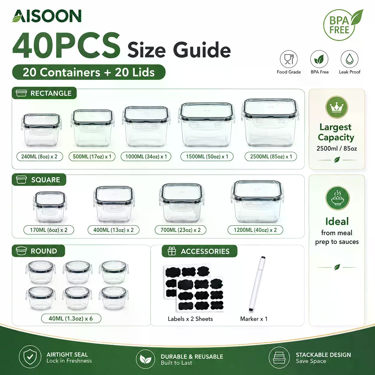 40 PCS Extra Large 85oz Silico - Meal Prep Dinners 评论和价格